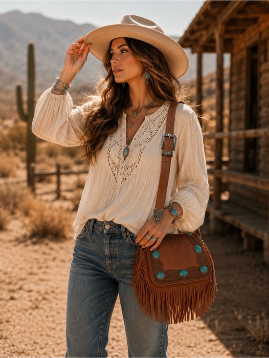 Loyal West Handbags - Loyal West - Boho Fringe Crossbody Bag with Turquoise Accents -